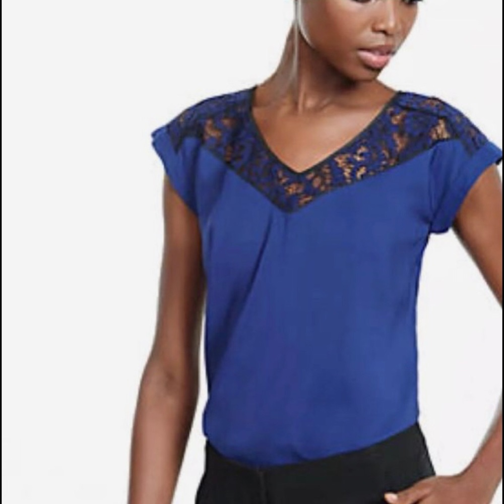 NWT Express Blue Top with Black Lace Small